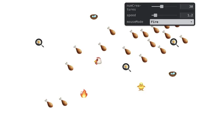 Interactive chicken and egg simulation