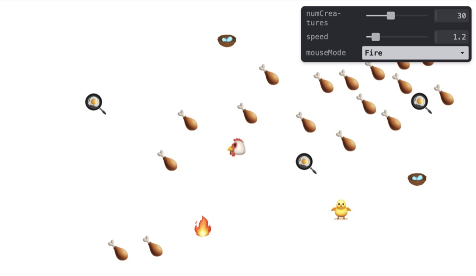 Interactive chicken and egg simulation